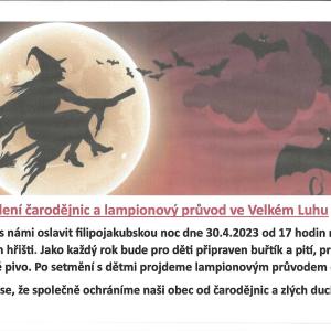 Pálení čarodějnic a lampionový průvod ve Velkém Luhu